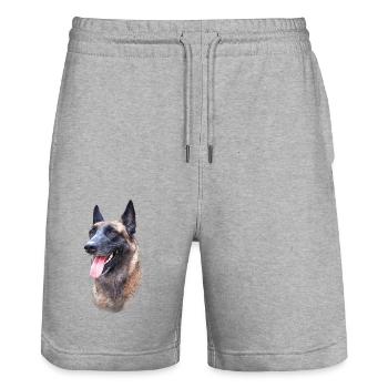 Malinois Hundekopf - Stanley/Stella Unisex Bio Joggingshorts Trainer  - Grau meliert - Vorne - Nik (191cm) & Marisol (170cm)