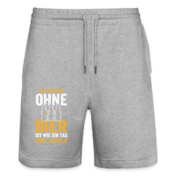 Dad Beer Father Father's Day - Stanley/Stella Trainer Unisex Organic Jogging Shorts - heather grey - Front - Nik (191cm) & Marisol (170cm)