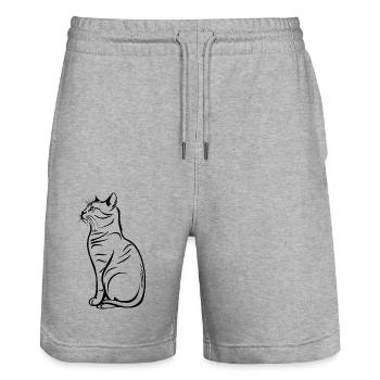 Cat, Cat Motif, Cat Face - Stanley/Stella Trainer Unisex Organic Jogging Shorts - heather grey - Front - Nik (191cm) & Marisol (170cm)