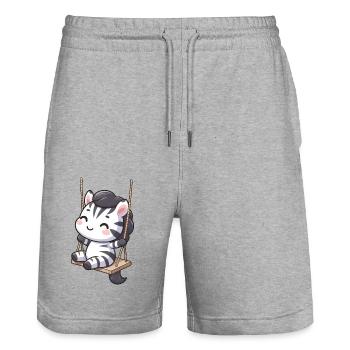 Cartoon zebra on a swing - Stanley/Stella Trainer Unisex Organic Jogging Shorts - heather grey - Front - Nik (191cm) & Marisol (170cm)