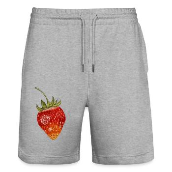 Erdbeer-Aquarell - Stanley/Stella Unisex Bio Joggingshorts Trainer  - Grau meliert - Vorne - Nik (191cm) & Marisol (170cm)