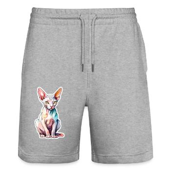 Sphynx Katze Wasserfarben - Stanley/Stella Unisex Bio Joggingshorts Trainer  - Grau meliert - Vorne - Nik (191cm) & Marisol (170cm)