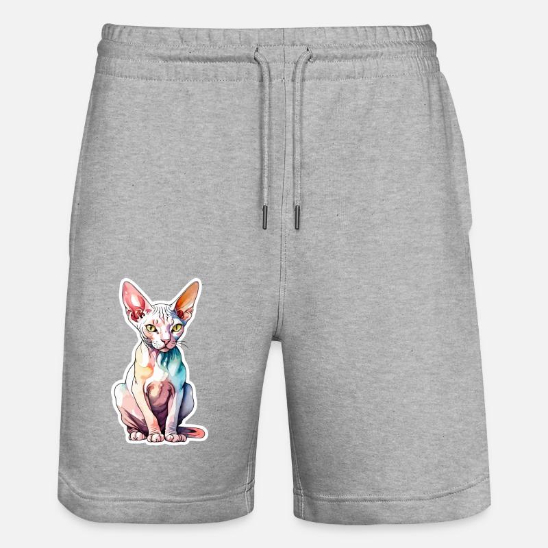 Sphynx Katze Wasserfarben - Stanley/Stella Unisex Bio Joggingshorts Trainer  - Grau meliert