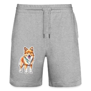 Islandhund Wasserfarben - Stanley/Stella Unisex Bio Joggingshorts Trainer  - Grau meliert - Vorne - Nik (191cm) & Marisol (170cm)