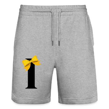 Buchstabe i gelber Knoten - Stanley/Stella Unisex Bio Joggingshorts Trainer  - Grau meliert - Vorne - Nik (191cm) & Marisol (170cm)