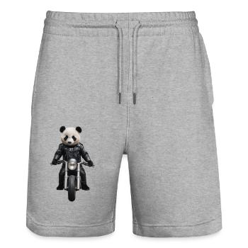 Biker Panda - Stanley/Stella Unisex Bio Joggingshorts Trainer  - Grau meliert - Vorne - Nik (191cm) & Marisol (170cm)