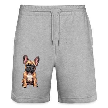 Französische Bulldogge, French Bulldog Bouledogue - Stanley/Stella Trainer Unisex Organic Jogging Shorts - heather grey - Front - Nik (191cm) & Marisol (170cm)