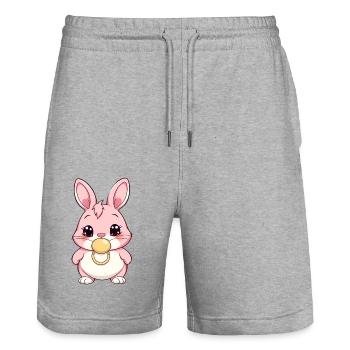 Easter Bunny Kawaii Bunny with Pacifier - Stanley/Stella Trainer Unisex Organic Jogging Shorts - heather grey - Front - Nik (191cm) & Marisol (170cm)