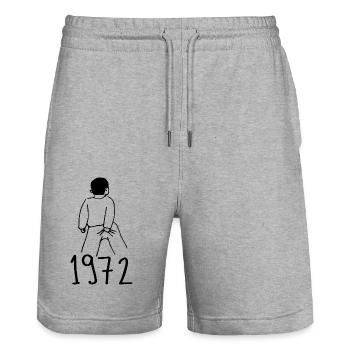 1972 Birthday 1972 - Stanley/Stella Trainer Unisex Organic Jogging Shorts - heather grey - Front - Nik (191cm) & Marisol (170cm)