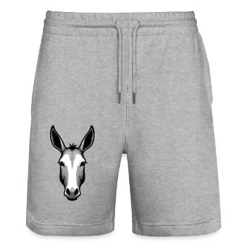 Mule âne cheval rustique équestre drôle mignon - Short de jogging bio TRAINER Stanley/Stella unisexe - gris chiné - Devant - Nik (191cm) & Marisol (170cm)