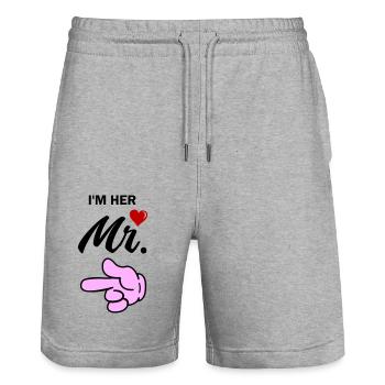 Dans mon mr - Short de jogging bio TRAINER Stanley/Stella unisexe - gris chiné - Devant - Nik (191cm) & Marisol (170cm)