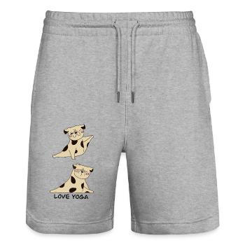 Zen Pug – Yoga pour chien - Short de jogging bio TRAINER Stanley/Stella unisexe - gris chiné - Devant - Nik (191cm) & Marisol (170cm)