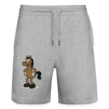 Horse Comic - Stanley/Stella Trainer Unisex Organic Jogging Shorts - heather grey - Front - Nik (191cm) & Marisol (170cm)