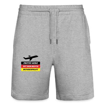 Fritze Merz ist der beste Bundespilot - Stanley/Stella Unisex Bio Joggingshorts Trainer  - Grau meliert - Vorne - Nik (191cm) & Marisol (170cm)