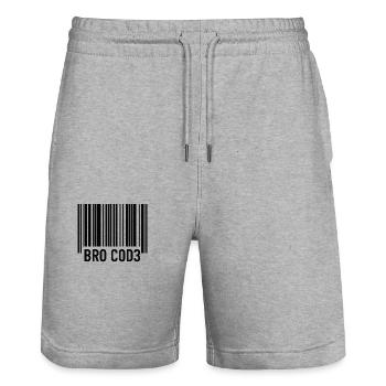 Bro Cod3 Barcode Design - Bro Code - Stanley/Stella Trainer Unisex Organic Jogging Shorts - heather grey - Front - Nik (191cm) & Marisol (170cm)