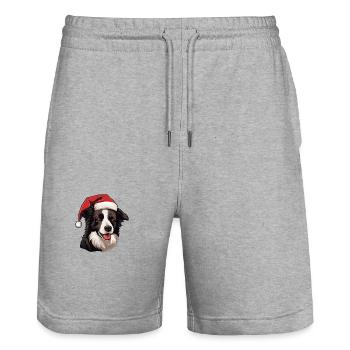 Border Collie Dog Head Christmas Christmas - Stanley/Stella Trainer Unisex Organic Jogging Shorts - heather grey - Front - Nik (191cm) & Marisol (170cm)
