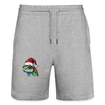 Tête d’animal de Noël caméléon - Short de jogging bio TRAINER Stanley/Stella unisexe - gris chiné - Devant - Nik (191cm) & Marisol (170cm)