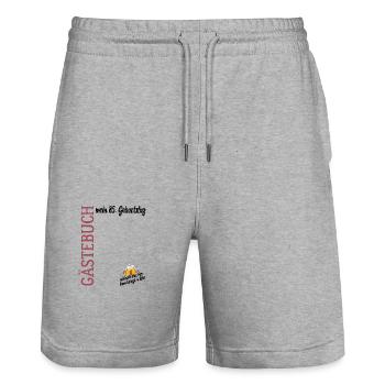Gästebuch 85. Geburtstag, unterschreiben, Geschenk - Stanley/Stella Unisex Bio Joggingshorts Trainer  - Grau meliert - Vorne - Nik (191cm) & Marisol (170cm)