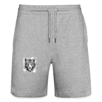 Tiger Kopf Porträt Tier - Stanley/Stella Unisex Bio Joggingshorts Trainer  - Grau meliert - Vorne - Nik (191cm) & Marisol (170cm)