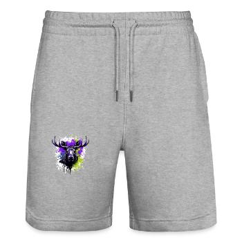 Moose Head Portrait Colorful - Stanley/Stella Trainer Unisex Organic Jogging Shorts - heather grey - Front - Nik (191cm) & Marisol (170cm)