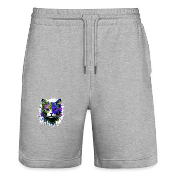 Katze Symbol Kopf Porträt Bunt - Stanley/Stella Unisex Bio Joggingshorts Trainer  - Grau meliert - Vorne - Nik (191cm) & Marisol (170cm)