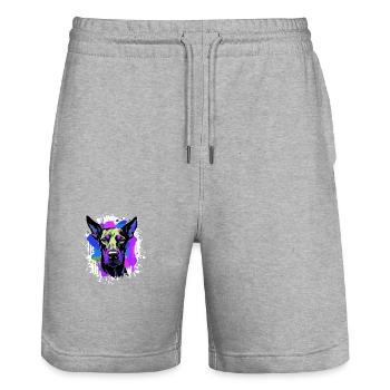 Doberman Hund Kopf Porträt Bunt - Stanley/Stella Unisex Bio Joggingshorts Trainer  - Grau meliert - Vorne - Nik (191cm) & Marisol (170cm)