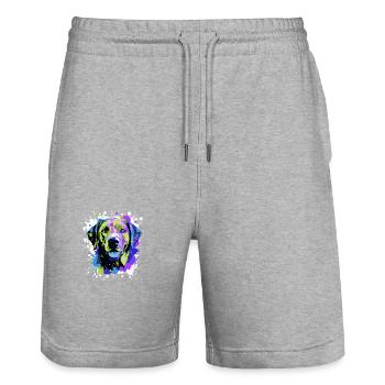 Labrador Hund Kopf Porträt Bunt - Stanley/Stella Unisex Bio Joggingshorts Trainer  - Grau meliert - Vorne - Nik (191cm) & Marisol (170cm)