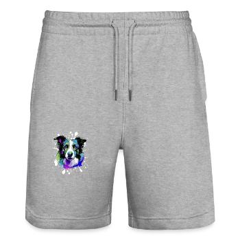 Border Collie Dog Head Portrait Colorful - Stanley/Stella Trainer Unisex Organic Jogging Shorts - heather grey - Front - Nik (191cm) & Marisol (170cm)