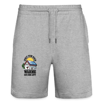 Öko Haus Sprit vom Dach Wärme aus der Luft - Stanley/Stella Unisex Bio Joggingshorts Trainer  - Grau meliert - Vorne - Nik (191cm) & Marisol (170cm)
