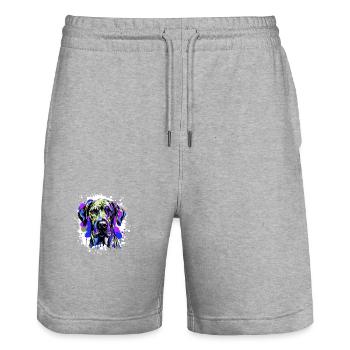 Great Dane Dog Head Portrait Colorful - Stanley/Stella Trainer Unisex Organic Jogging Shorts - heather grey - Front - Nik (191cm) & Marisol (170cm)