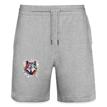 Wolf Pop Art Head - Stanley/Stella Trainer Unisex Organic Jogging Shorts - heather grey - Front - Nik (191cm) & Marisol (170cm)