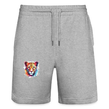 Tête de guépard Pop Art - Short de jogging bio TRAINER Stanley/Stella unisexe - gris chiné - Devant - Nik (191cm) & Marisol (170cm)