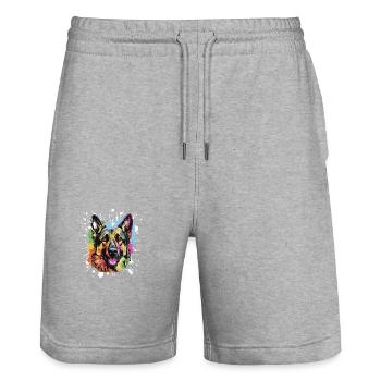 German Shepherd Dog Pop Art Head - Stanley/Stella Trainer Unisex Organic Jogging Shorts - heather grey - Front - Nik (191cm) & Marisol (170cm)
