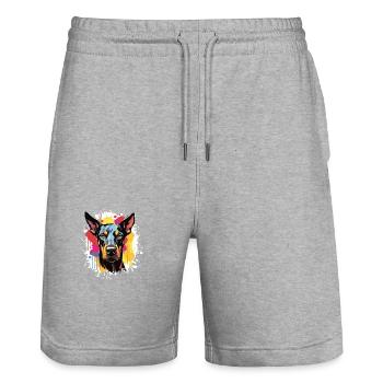 Doberman chien Pop Art tête - Short de jogging bio TRAINER Stanley/Stella unisexe - gris chiné - Devant - Nik (191cm) & Marisol (170cm)