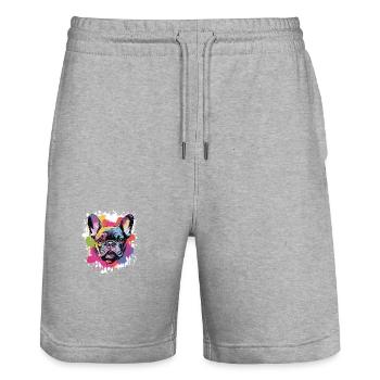 Französische Bulldogge Hund Kopf Porträt - Stanley/Stella Unisex Bio Joggingshorts Trainer  - Grau meliert - Vorne - Nik (191cm) & Marisol (170cm)