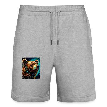 Bär Portrait - Stanley/Stella Unisex Bio Joggingshorts Trainer  - Grau meliert - Vorne - Nik (191cm) & Marisol (170cm)