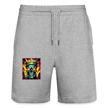 Skull King Crown - Stanley/Stella Trainer Unisex Organic Jogging Shorts - heather grey - Front - Nik (191cm) & Marisol (170cm)