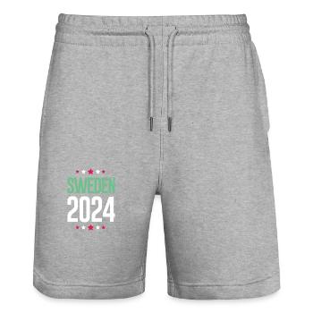 Jours fériés Suède 2024 - Short de jogging bio TRAINER Stanley/Stella unisexe - gris chiné - Devant - Nik (191cm) & Marisol (170cm)
