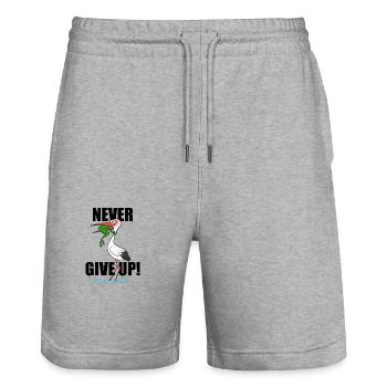 Frog and Stork - Never give up - Stanley/Stella Trainer Unisex Organic Jogging Shorts - heather grey - Front - Nik (191cm) & Marisol (170cm)