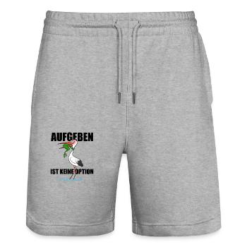 Frosch und Storch - Aufgeben ist keine Option - Stanley/Stella Unisex Bio Joggingshorts Trainer  - Grau meliert - Vorne - Nik (191cm) & Marisol (170cm)
