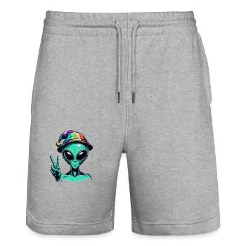 Alien Shows Peace - Stanley/Stella Trainer Unisex Organic Jogging Shorts - heather grey - Front - Nik (191cm) & Marisol (170cm)