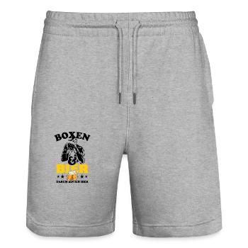 Boxen und Bier, darum bin ich hier - Spruch - Stanley/Stella Unisex Bio Joggingshorts Trainer  - Grau meliert - Vorne - Nik (191cm) & Marisol (170cm)
