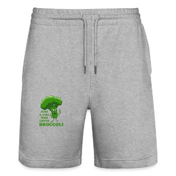Just a girl who loves broccoli vegetables, vegetarian - Stanley/Stella Trainer Unisex Organic Jogging Shorts - heather grey - Front - Nik (191cm) & Marisol (170cm)