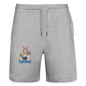 Lausmadl - Madl im Dirndl - Bier und Bretzel - Stanley/Stella Unisex Bio Joggingshorts Trainer  - Grau meliert - Vorne - Nik (191cm) & Marisol (170cm)