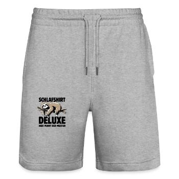 Faultier Schlafshirt deluxe hier pennt der Meister - Stanley/Stella Unisex Bio Joggingshorts Trainer  - Grau meliert - Vorne - Nik (191cm) & Marisol (170cm)