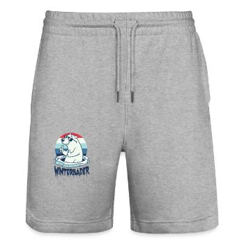 Eisbaden Eisbad Winterbader Cartoon - Stanley/Stella Unisex Bio Joggingshorts Trainer  - Grau meliert - Vorne - Nik (191cm) & Marisol (170cm)
