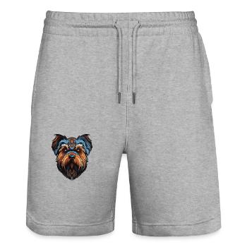 Yorkshire Terrier Hund Porträt Kopf - Stanley/Stella Unisex Bio Joggingshorts Trainer  - Grau meliert - Vorne - Nik (191cm) & Marisol (170cm)