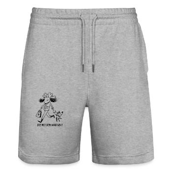 Die mit dem Hund geht - Gassi gehen - Geschenk - Stanley/Stella Unisex Bio Joggingshorts Trainer  - Grau meliert - Vorne - Nik (191cm) & Marisol (170cm)