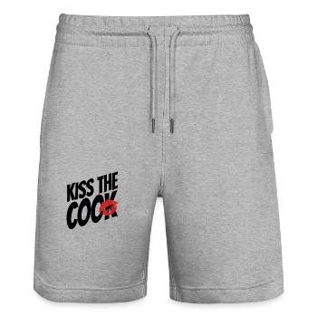 Kiss the cook - cock - pun - saying - Stanley/Stella Trainer Unisex Organic Jogging Shorts - heather grey - Front - Nik (191cm) & Marisol (170cm)
