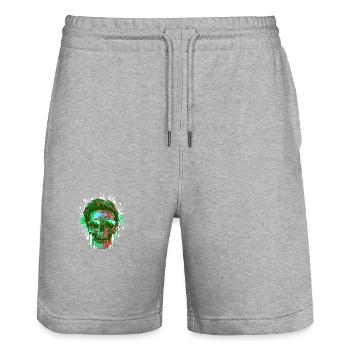 Party Skull - Stanley/Stella Trainer Unisex Organic Jogging Shorts - heather grey - Front - Nik (191cm) & Marisol (170cm)